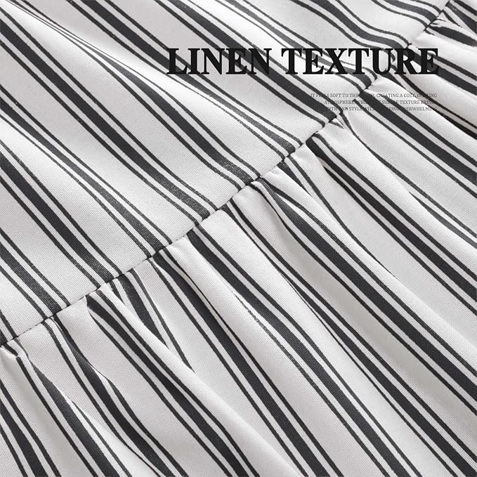 Farmhouse Shower Curtain Ruffle Linen White-Black Stripe 72"W x 72"L | Farmhouse Boho, Striped, Bottom Ruffle, Cotton Fabric, Rustic, Country, Natural Look, Washable, for Bathroom Bathtub