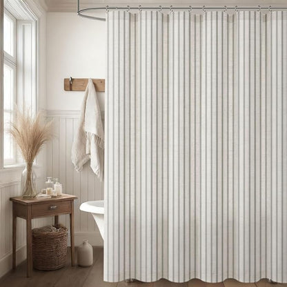 Farmhouse Striped Shower Curtain Sage Green Vintage Linen Curtain 72W X 72L | Striped Shower Curtains with Linen Texture for Bathroom Decor