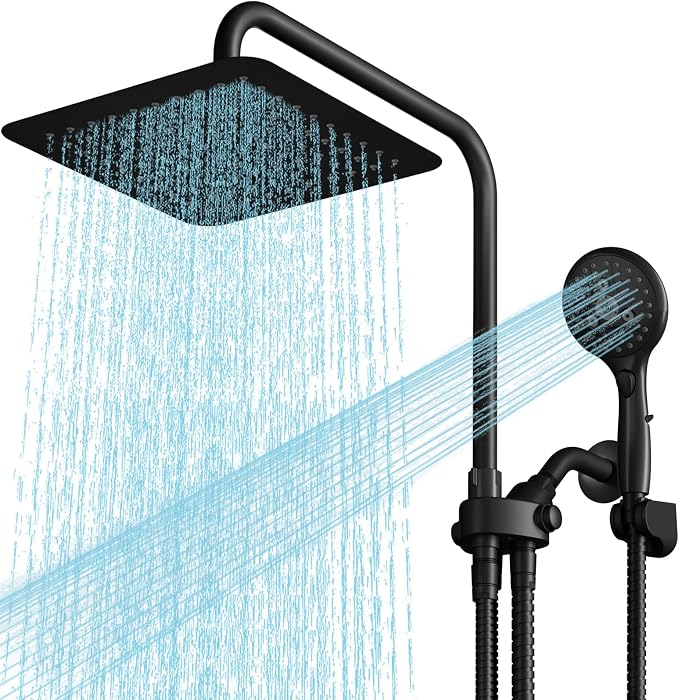 High Pressure Rainfall Shower Head with Handheld Combo: Upgrade Dual Shower Head with 10 Inch Fixed Rain Showerhead and 7 Sprays Handheld Shower Head, Adjustable Height (Up to 13.4"), 71" Hose (MB)