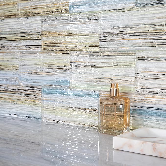 Glass Subway Tile, 3x6 Inch Glass Tile for Kitchen Backsplash Bathroom Shower Wall Sunshine Beach (40 Pcs 5 sq.ft)