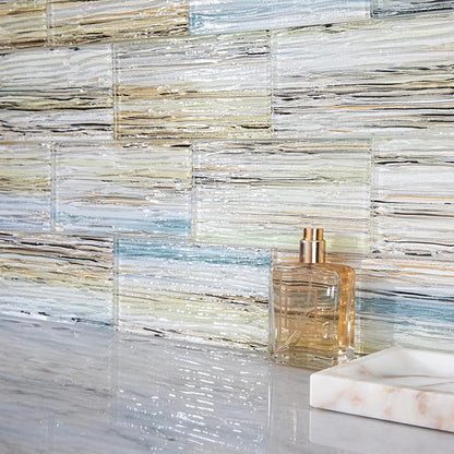 Glass Subway Tile, 3x6 Inch Glass Tile for Kitchen Backsplash Bathroom Shower Wall Sunshine Beach (40 Pcs 5 sq.ft)