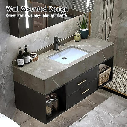 Bathroom Vanity with Sink, 39.3" Floating Bathroom Vanity Set Modern Wall-Mounted Cabinet with Sintered Stone Countertop, Undermount Sink & Black Finish, Easy to Clean