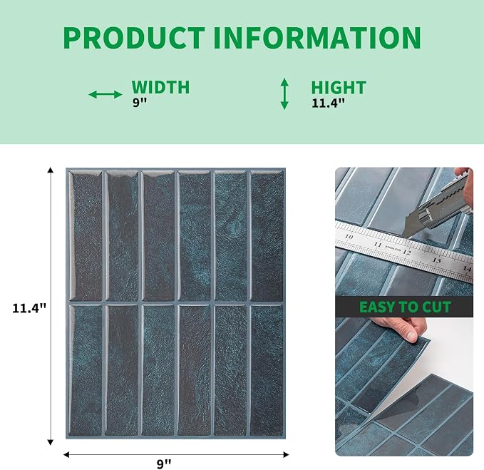 LONGKING 10-Sheet Blue Peel and Stick Backsplash for Kitchen Wall, Kitchen Backsplash Wall Tile, Waterproof Back Splash Stick on Tiles for Bathroom | Peel and stick backsplash, self-adhesive wall tile, Blue, waterproof, kitchen bathroom wall, 10-sheet,...