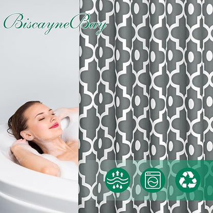 Fabric Modern Shower Curtain-Dark Grey & White Shower Curtains for Bathroom | 72"W x 72"L Textured Faux Linen Elegant Classic Moroccan Bath Decor-Hotel Quality Transitional Washable & Breathable Cloth