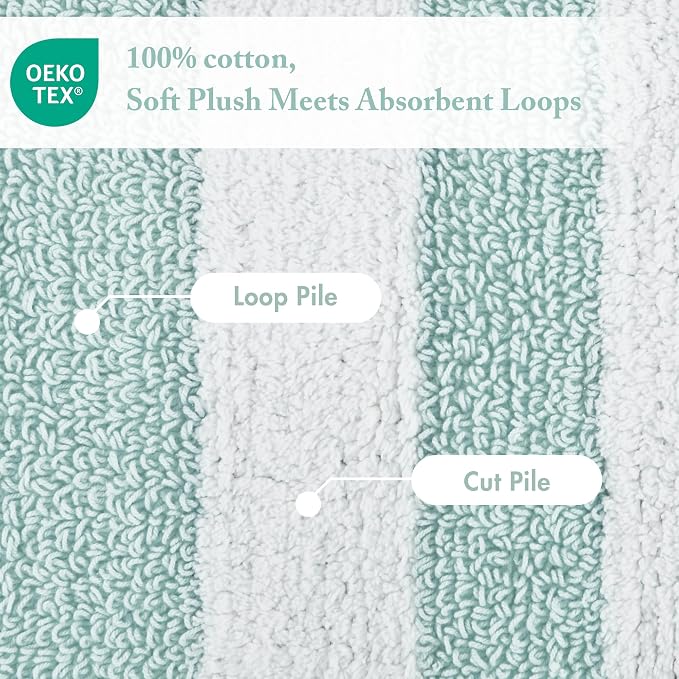 Madison Park Reversible Spa Cotton Bath Rug 100%-Cotton Striped Ultra Soft Water Absorbent, Fast Drying, Bath-Mats, Non-Slip Absorbent Quick Dry Mats for Tub, Shower Room, and Bathroom, 20x30, Aqua | Quick Dry, Ultra Soft, Pile, Machine Washable, Plush...