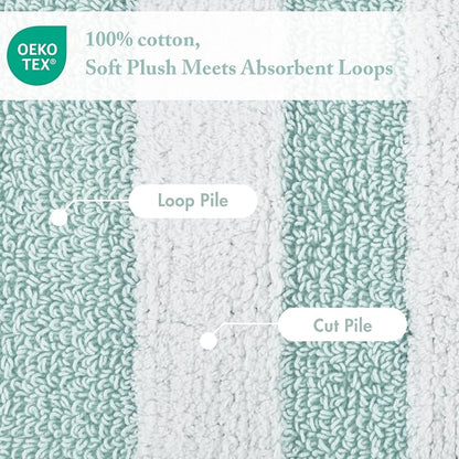 Madison Park Reversible Spa Cotton Bath Rug 100%-Cotton Striped Ultra Soft Water Absorbent, Fast Drying, Bath-Mats, Non-Slip Absorbent Quick Dry Mats for Tub, Shower Room, and Bathroom, 20x30, Aqua | Quick Dry, Ultra Soft, Pile, Machine Washable, Plush...