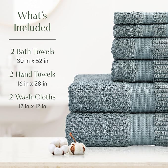 100% Cotton 6 Piece Bath Towel Set | Green Towels | Oeko‑TEX Standard 100 | Soft & Absorbent, Quick‑Dry | Trinity Collection - Stormy Sea