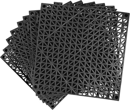 Modular Interlocking Cushion 8 Pack 11.8" x 11.8" Rubber Floor Tiles Non-Slip Splicing Drainage Mats for Deck, Black