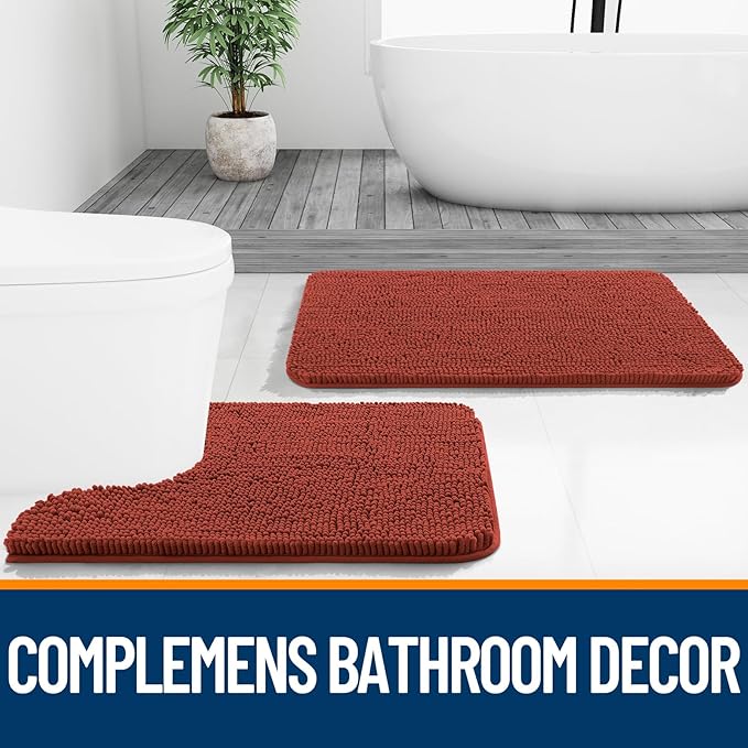 OLANLY Bathroom Runner Rugs 44x24, Soft Absorbent Chenille Bath Rugs, Rubber Backing Quick Dry, Machine Washable Long Bath Mats for Bathroom, Tub and Shower, Home Decor Accessories, Rustic Terracotta | Rustic Terracotta, Quick-Drying Rubber Backing, Ma...