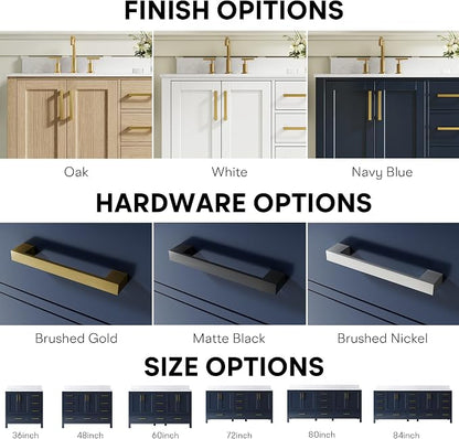 72-Inch Bathroom Vanity with Sink, 4 Soft-Close Doors and 6 Soft-Close Drawers, Bathroom Freestanding Vanity with Cultured Marble Countertop, Navy Blue Vanity W/Gold Handles