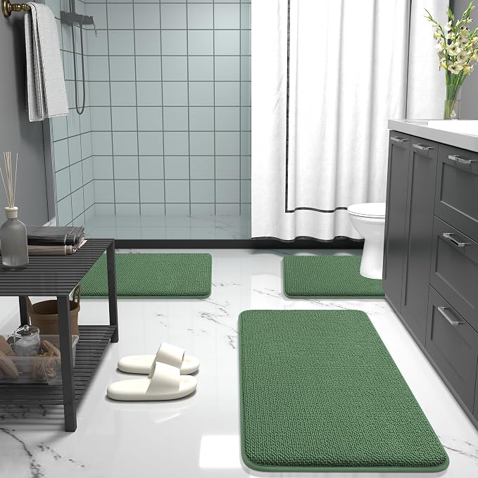 OLANLY Memory Foam Small Bathroom Rugs 24x16, Absorbent Mat, Olive Green | Soft Quick Dry Bath Rugs, Non-Slip Carpet, Machine Washable Mat for Bathroom Floor, Tub and Shower, Home Decor Accessories
