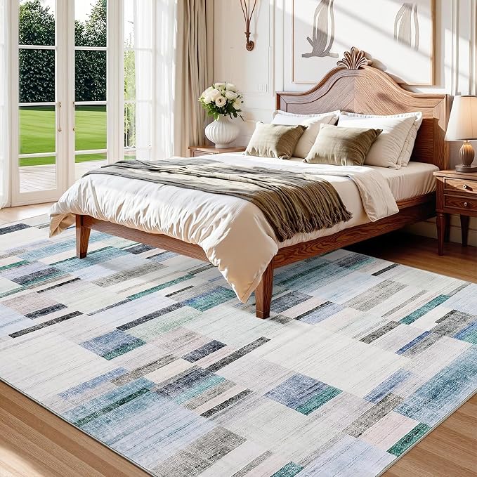 Large Area Rug 10x13 Rugs for Living Room Washable Rug Modern Non Slip Throw Rugs Bedroom Rug Soft Non Shedding Low Pile Stain Resistant Carpet for Dining Room Nursery Classroom 10'x13'