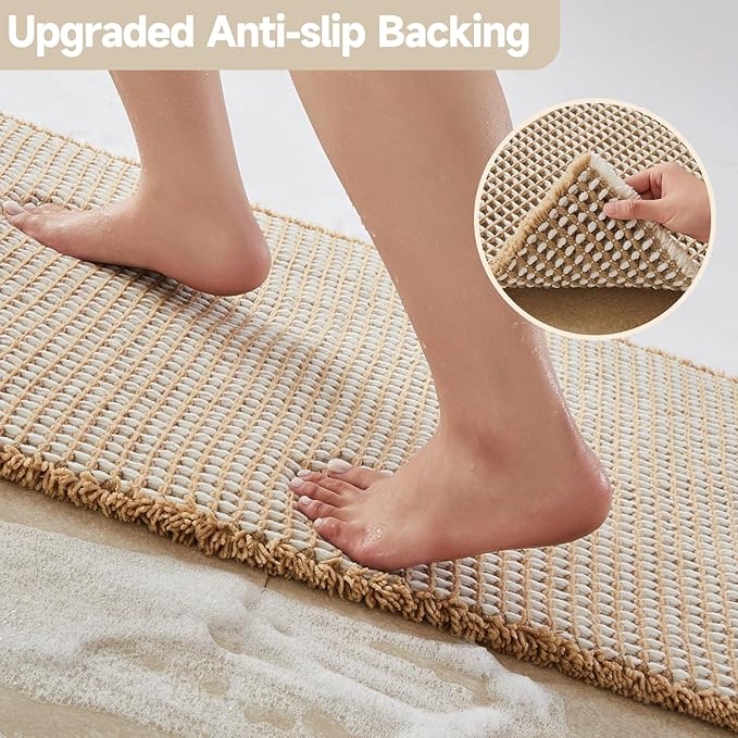 TYUU Waffle Bath Mat, Boho Bathroom Rugs Non Slip, 36x24 Khaki & White | Super Absorbent Quick Dry Bath Rug, Non-Slip Backing, Soft Waffle Washable Farmhouse Bathroom Mats, Tub, Shower & Home Decor