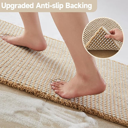 TYUU Waffle Runner Rug Bathroom, Long Boho Bath Mat, 72x24 Khaki & White | Super Absorbent Quick Dry Bath Rug, Non-Slip Backing, Soft Waffle Washable Farmhouse Bathroom Mats, Tub, Shower & Home Decor