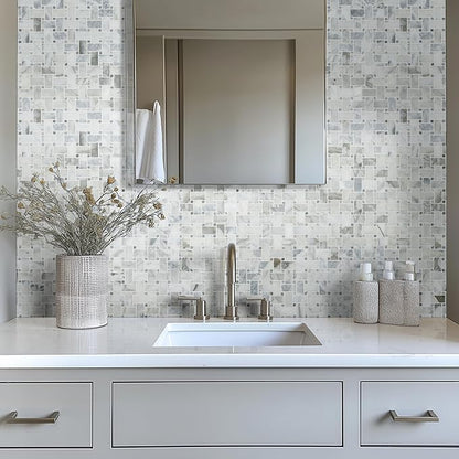 MSI Calacatta Cressa Honed Marble Basketweave Wall Tile for Kitchen Backsplash, for Bathroom, Accent, and Shower Tile, Mesh-Mounted Mosaic Tile, 12.2 x 12.2, White, 10 Piece