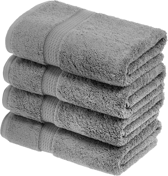 SUPERIOR Egyptian Cotton Plush & Absorbent, Hand Towel Set of 4, Charcoal | Quick Dry, Soft Luxury Towel Set, Bath Essentials for Bathroom, Guest Bath, Spa, 4 Piece Set, Madeline Towels