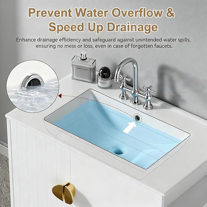 30 Inch Floating Vanity Bathroom with Sink, White Painted Bathroom Vanity Cabinet Combo with Ceramics Sink Top, Soft Close Cabinet Door & Open Storage Right Shelf, Modern Wall Mounted Vanity