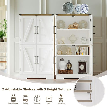 Treocho Farmhouse Bathroom Floor Cabinet with Adjustable Shelves | 13.78"D x 23.62"W x 43.46"H, Freestanding Kitchen Pantry Cabinet, Cupboard for Living Room, Dining Room, White