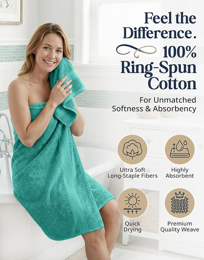 LANE LINEN Towel Set 6 Piece Soft Absorbent Quick Dry 100% Cotton - Teal | Towels And Washcloths - Terry Weave Comfort, Long-Lasting Comfort, Hotel-Style Look, Gets Softer With Every Wash