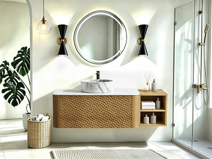 48 Inch Modern Bathroom Vanity with Ceramic Sink, Floating Bathroom Sink Cabinet with Sintered Stone Top&Solid Wood Hammered Frame, Single Bathroom Vanities w/Soft-Close Drawer&IDE Open Cube