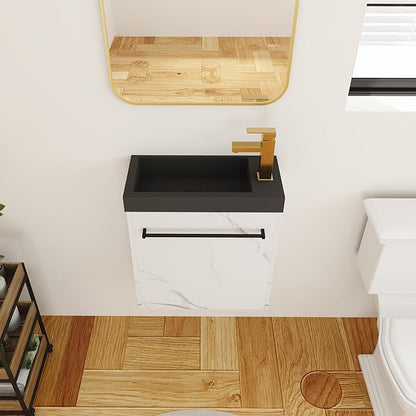 20 Inch Bathroom Vanity with Sink Combo for Small Space, Wall-Mounted Bathroom Vanity with Soft Close Door,Modern Floating Bathroom Vanity with Blacktop Basin &White Storage Cabinet