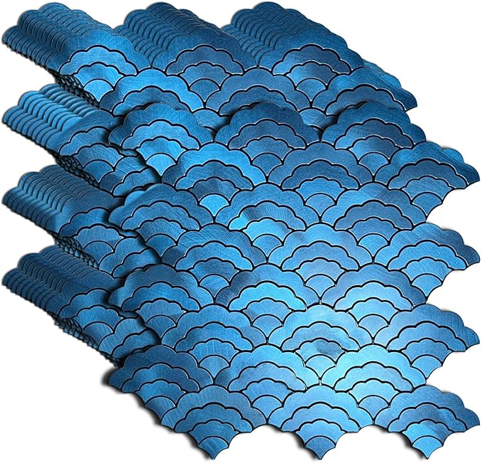 XUANINY Peel and Stick Metal Backsplash Tiles, Frosted Blue, 11-Pack | Self Adhesive, Cloud-shaped Aluminum Mosaic, 3D Wall Sticker, For Kitchen Bathroom Living Room Decor