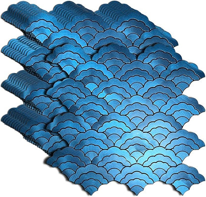 XUANINY Peel and Stick Metal Backsplash Tiles, Frosted Blue, 11-Pack | Self Adhesive, Cloud-shaped Aluminum Mosaic, 3D Wall Sticker, For Kitchen Bathroom Living Room Decor