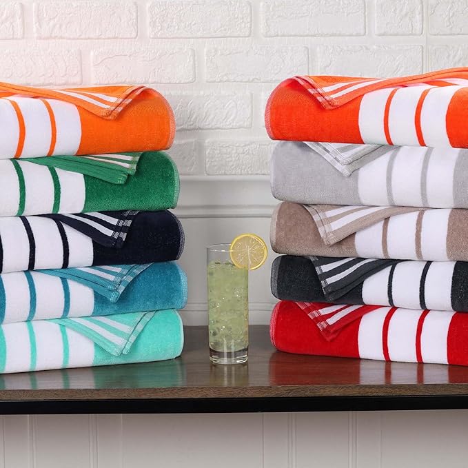 Superior Cotton Cabana Striped Beach Towels, Colorful Towels for Adult, Kid, Pool, Swimming, Sand, Travel, Large Oversized, Absorbent, Fast Drying, Bath Basics, Cabana Collection, 1 Piece, Turquoise