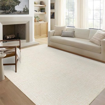 Garvee Modern 5x7 Living Room Rug Solid Color Washable Area Rugs, Beige | Rubber Backing Neutral Textured Non Shedding Stain Resistant Low Pile Foldable Soft Rug for Bedroom Nursery Entryway