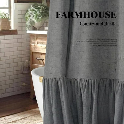 Farmhouse Shower Curtain Ruffle Linen Flax Dark Gray 72" W x 72" L | Linen Fabric, Farmhouse Boho, Bottom Ruffle, Rustic, Country, Natural Look, Washable, Shower Curtain for Bathroom Bathtub