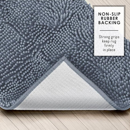 Hearth & Harbor Bathroom Rugs, Chenille Bath Mat - Machine Washable Bath Mats for Bathroom Non-Slip Backing Rubber, Quick Dry Bathroom Mat, 24 x 36 - Stone Blue