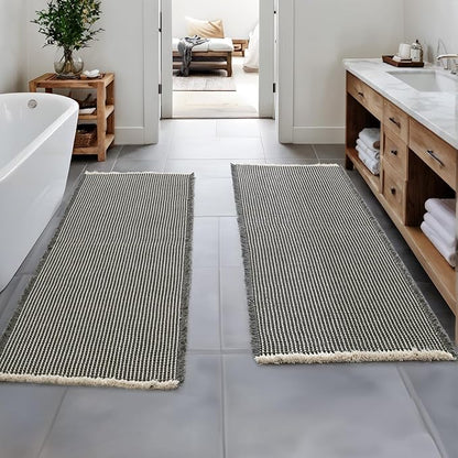 MIULEE Set of 2 Waffle Bathroom Runner Rugs Dark Grey&Yellow 2'x5'(24"x60") | Non Slip, Super Absorbent, Washable, Ultra Soft, Boho Bath Mats for Bathroom Hallway Bedroom Laundry Room Kitchen