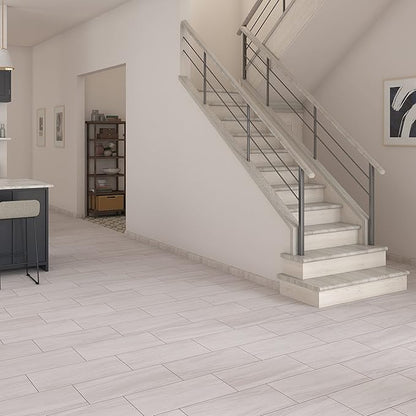 Daltile Costar 12" x 24" Marble Look Porcelain Floor Tile in Matte Calacatta Sky for Kitchen, Bathroom, Living Room Floors