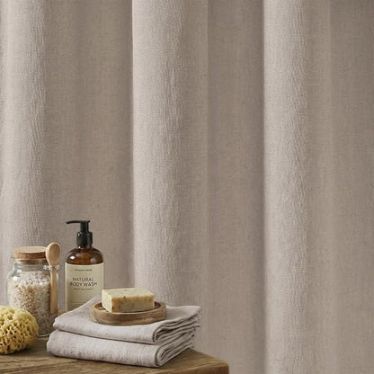 Seasonwood Linen Shower Curtain Neutral Vintage Farmhouse Linen Shower Curtains for Bathroom Boho Bathroom Decor with 12 Sturdy Stainless Steel Sliding Hangers(Greige,72x84 Inches)