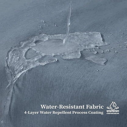 BTTN Blue Scalloped Shower Curtain, Boho Linen Textured Waterproof Fabric Shower Curtain Set with 12 Plastic Hooks, Vintage Thick Washable Cloth Shower Curtains for Bathroom Bathtub, 72x72, Blue Grey
