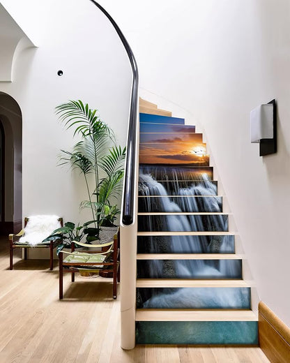 FLFK Waterfall Stair Stickers - Set of 15, Peel and Stick Stair Riser Decals, 39.3"x7.08"