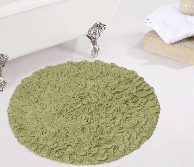 Home Weavers Bell Flower Collection 100% Cotton Tufted Bath Rugs, Extra Soft and Absorbent Bath Rugs, Non-Slip Bath Mats, Machine Washable, Bath Mats for Bathroom Floor and Tub, 30" Round, Green