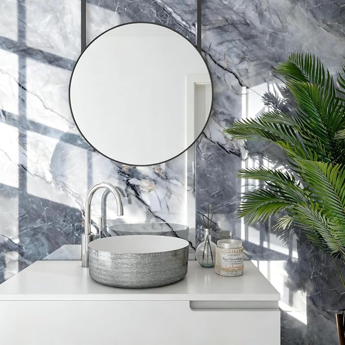 Marble Peel and Stick Waterproof Wall Paneling, 118" x 47" Pietra Grey Glossy Finish Self-Adhesive Backsplash Tile Vinyl Wall Panel for Kitchen Bathroom Wall Decor, Covers 38.75 Sq. Ft.