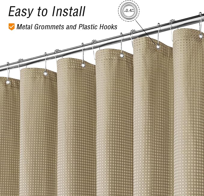 Long 230GSM Beige Shower Curtain, 72 x 78 | 230GSM Tall Fabric Shower Curtain for Bathroom, Water Repellent, Machine Washable