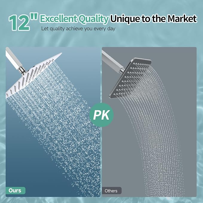SR SUN RISE Luxury 12 Inch Large Square Stainless Steel Shower Head High Pressure Rainfall Showerhead Ultra Thin Water Saving Polished Chrome