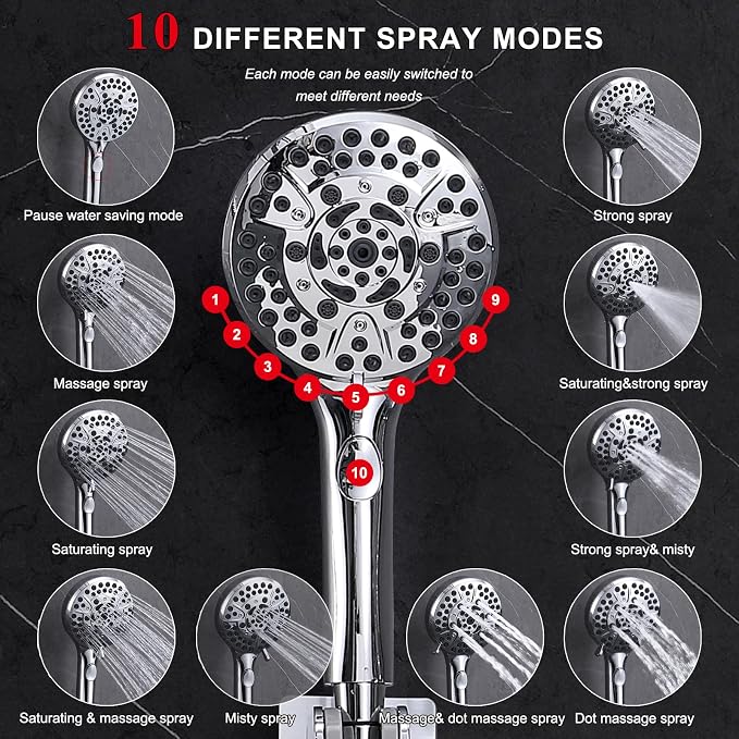 Rainfall Shower Head with Handheld, 14 Inch Rain Shower Head Combo,High Pressure Fixed Showerhead and 10 Spray Settings Handheld Shower Heads,Bathroom Accessories,Chrome