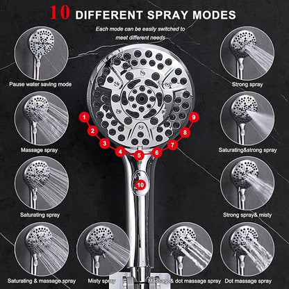 Rainfall Shower Head with Handheld, 14 Inch Rain Shower Head Combo,High Pressure Fixed Showerhead and 10 Spray Settings Handheld Shower Heads,Bathroom Accessories,Chrome