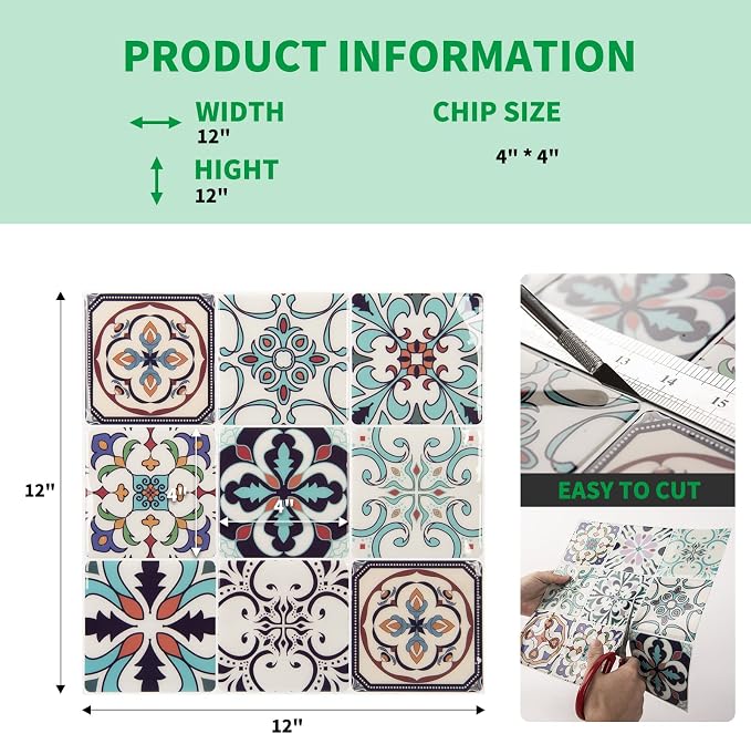 LONGKING Peel and Stick Backsplash Tile Stickers, Maximum Blue Green Tile for Kitchen, Stick on Wall Tiles (10 Sheets) | Peel and stick backsplash, self-adhesive wall tile, Blue Green, waterproof, kitchen bathroom wall, 10-sheet