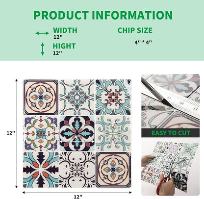 LONGKING Peel and Stick Backsplash Tile Stickers, Maximum Blue Green Tile for Kitchen, Stick on Wall Tiles (10 Sheets) | Peel and stick backsplash, self-adhesive wall tile, Blue Green, waterproof, kitchen bathroom wall, 10-sheet