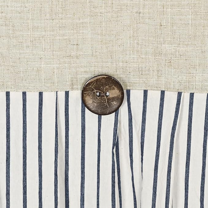 DOSLY Ides Farmhouse Shower Curtain, Beige and Blue Stripe, Button Curtain, Linen and Cotton Woven Fabric, Rustic Charm Country Chic Style, 72x84 in