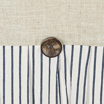 DOSLY Ides Farmhouse Shower Curtain, Beige and Blue Stripe, Button Curtain, Linen and Cotton Woven Fabric, Rustic Charm Country Chic Style, 72x84 in