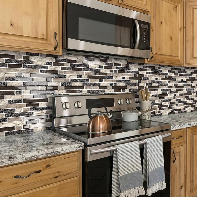 Peel and Stick Backsplash 3D Self Adhesive Wall Tile Brown 10 Sheet | Thick,Sticky,12"x12",Marble,for Kitchen,Bathroom