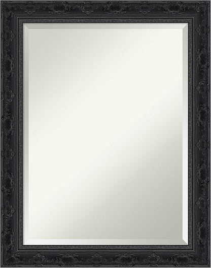 Amanti Art Black Bathroom Mirror for Over Sink, 28x22 Filigree Gloss Black Rectangle Vanity Mirror, Medium Traditional Frame, Hangs Horizonally and Vertically, Bathroom Wall Decor, Beveled Edge