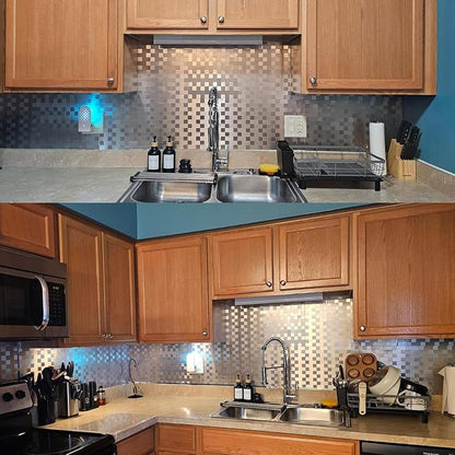 Yipscazo 20-Sheets Stainless Steel Peel and Stick Backsplash for Kitchen, 12''x12'' Stick on Backsplash Metal Smart Tiles for Bathroom and Laundry Walls