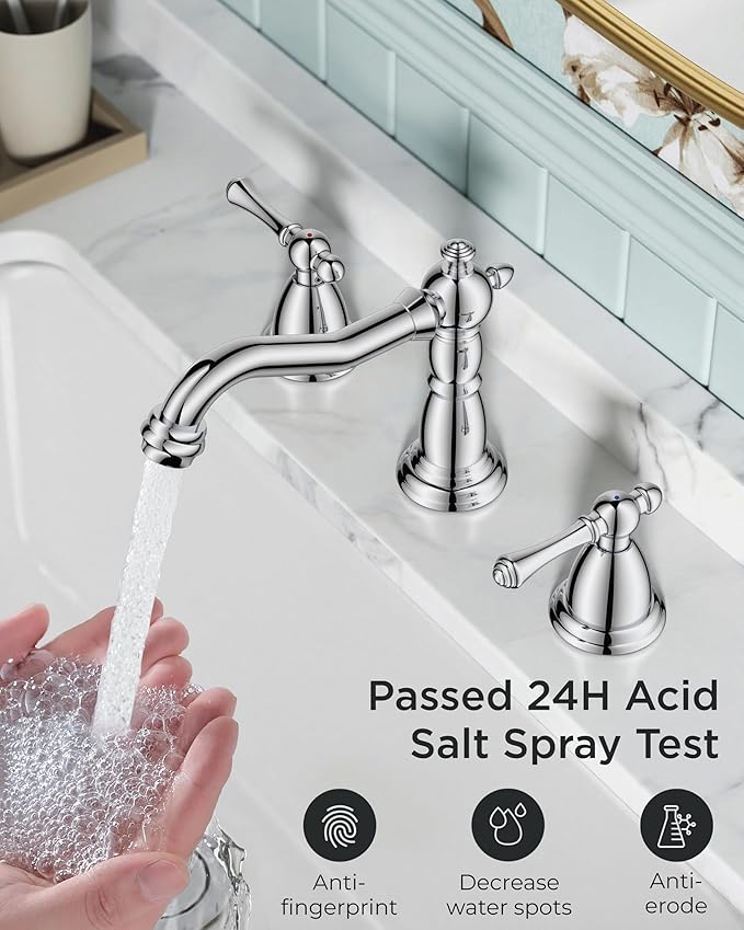 FORIOUS Bathroom Sink Faucet 3 Holes, 2 Handle Faucet for Bathroom Sink with Pop-Up Drain and Water Supplies for Commercial, Vanity, Lavatory, Restroom, Farmhouse (Chrome)